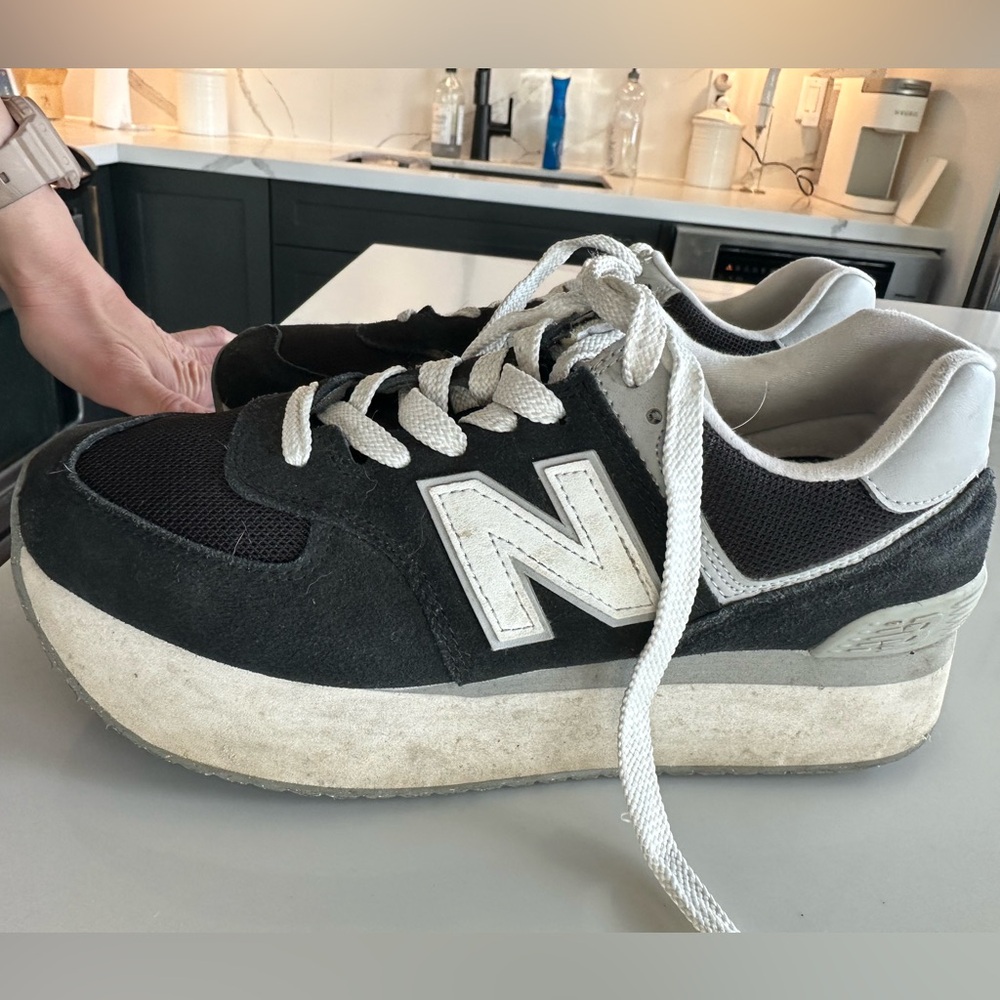 New Balance 574+ women's size 10.5 black and white